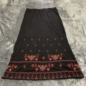 Johnny Was Los Angeles‎ Maxi Skirt Size Large Black Embroidered Cotton Boho Flaw